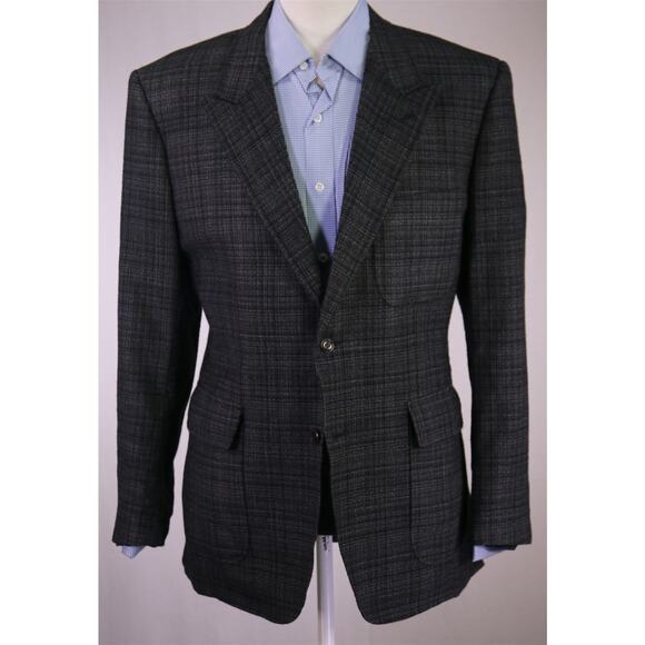 Nat Nast Gray Black Woven Peak Lapel Patch Pocket Wool Blazer Jacket 42R - Picture 2 of 9